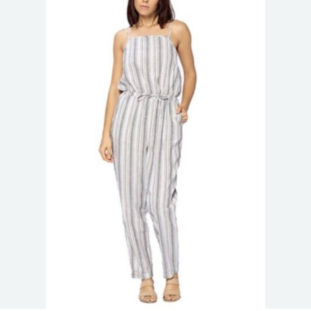 Ci Sono Cream Striped One Piece Jumpsuit with Relaxed Fit